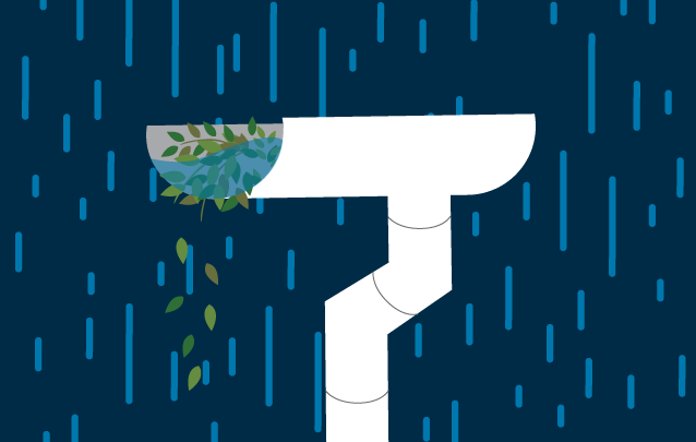 Cuneta llena de escombros durante la tormenta