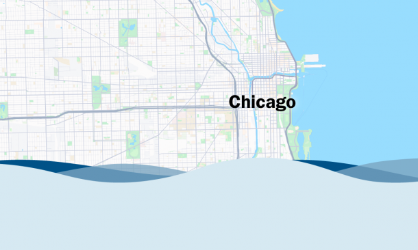 Chicago street map covered by waves