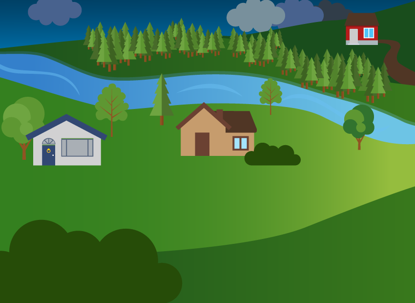 Casas suburbanas cerca del río