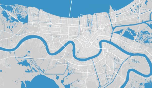 Mapa de la ciudad con el río