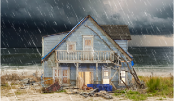 Beachfront house during hurricane storm